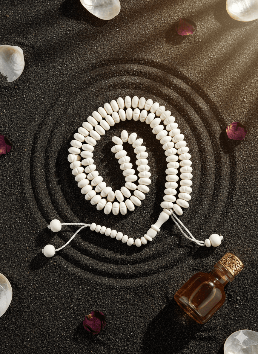 Authentic Camel Bone Tasbeeh 100 Beads close-up showing smooth polished texture.