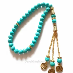 Premium Feroza Stone Tasbih with 33 blue 8mm beads for Islamic prayer and dhikr.